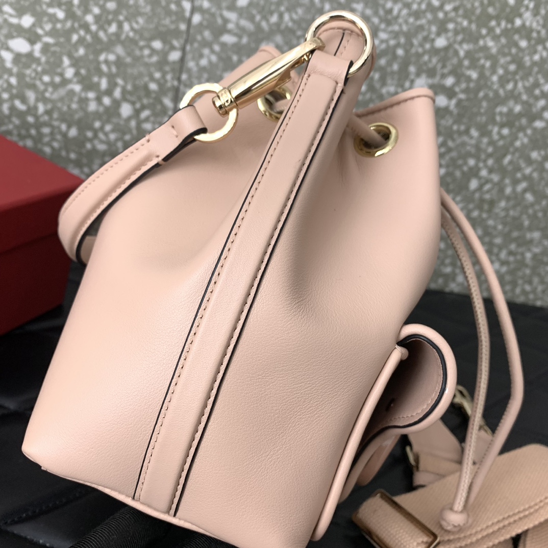 Valentino Garavani Loco Bucket Bag in Nude Pink Calfskin Leather